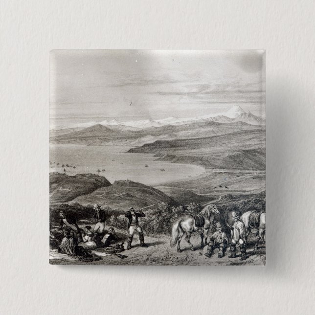 Avlägset beskåda av den Aconcagua vulkan Knapp (Framsida)