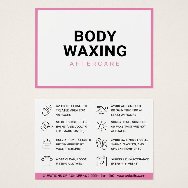 Avlägsnande av efterbehandlingskort Hårborttagning Visitkort (Framsida & baksida)