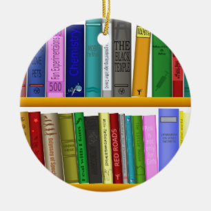 Avläsning av bokar bibliotek julgransprydnad keramik
