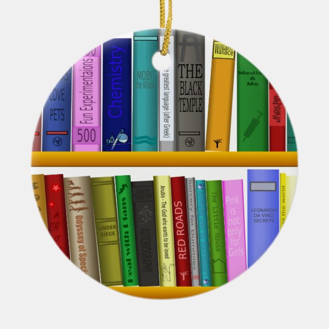 Avläsning av bokar bibliotek julgransprydnad keramik (Framsidan)