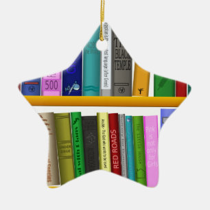 Avläsning av bokar bibliotek julgransprydnad keramik