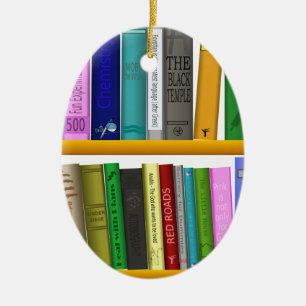 Avläsning av bokar bibliotek julgransprydnad keramik