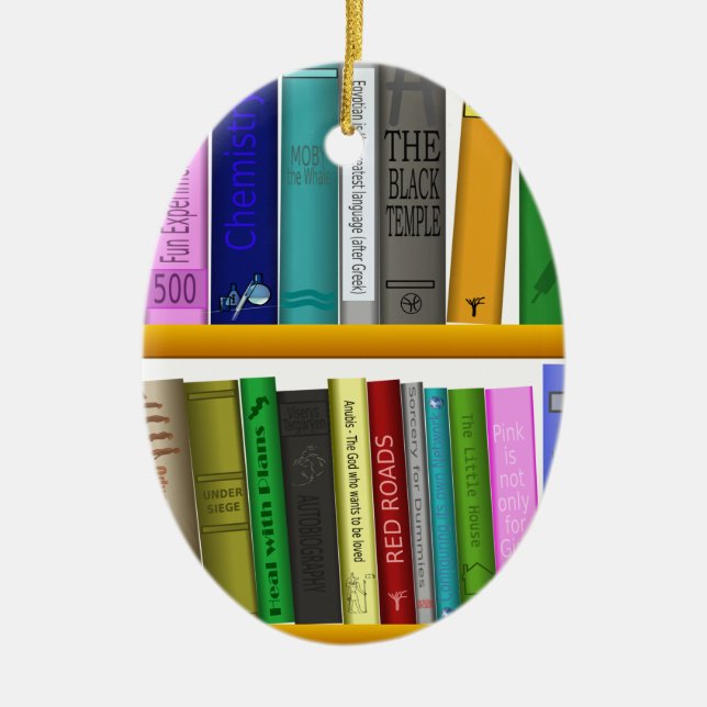Avläsning av bokar bibliotek julgransprydnad keramik (Framsidan)