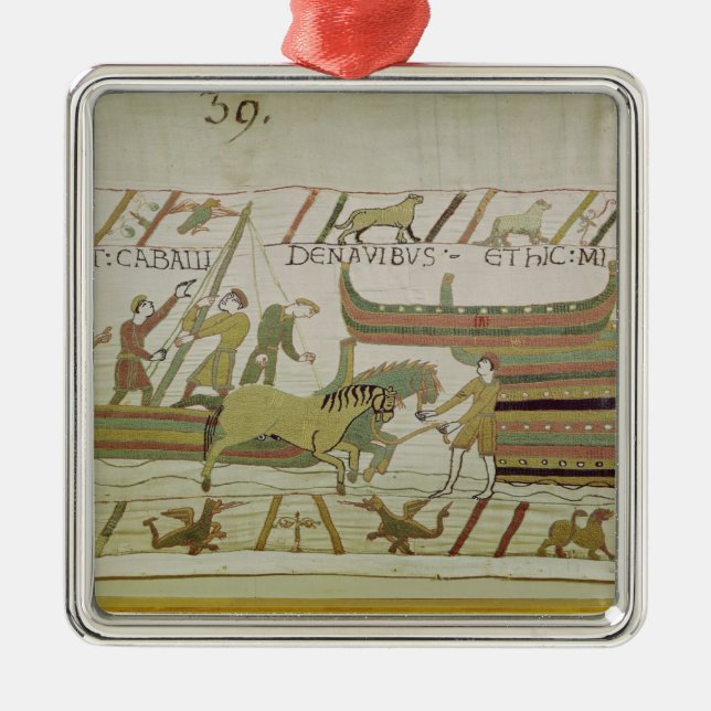 Avlastning av hästar från frakterna julgransprydnad metall (Framsidan)