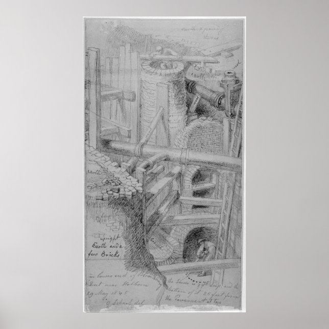 Avloppsbyggnad i Bloomsbury, London, 1845 Poster (Framsidan)