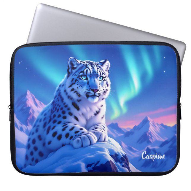 Avlossning av Snö Leopard på Sten i berget Laptop Fodral (Framsidan)