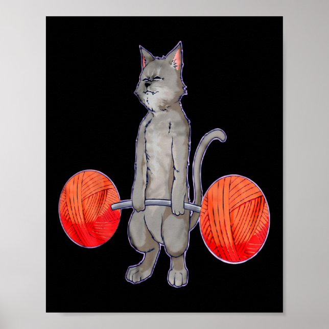 Avlyftande Grått Cat Weightlyftande Bodybuilding F Poster (Framsidan)