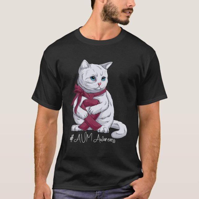AVM Awareness Month Burgundy Ribbon Cat T Shirt (Framsida)
