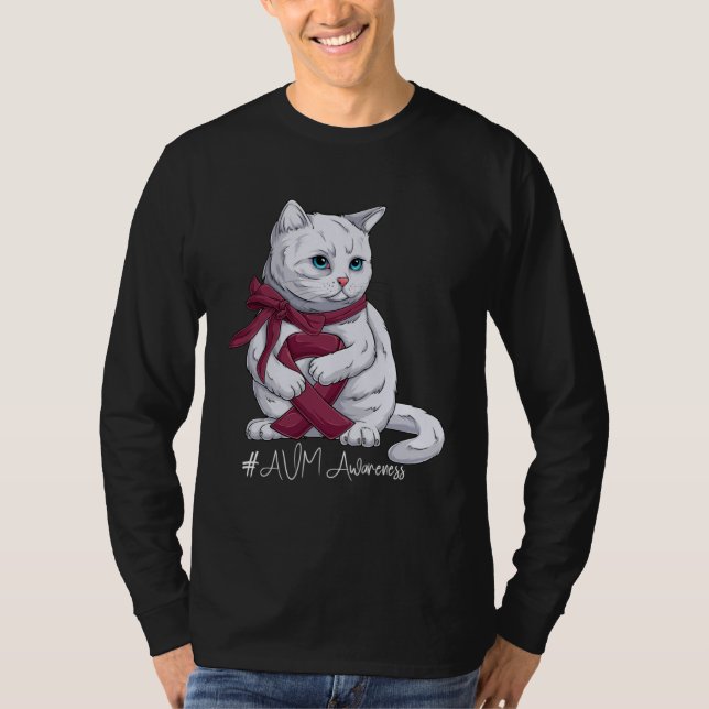 AVM Awareness Month Burgundy Ribbon Cat T Shirt (Framsida)