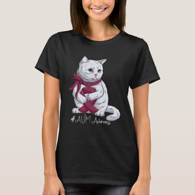 AVM Awareness Month Burgundy Ribbon Cat T Shirt (Framsida)