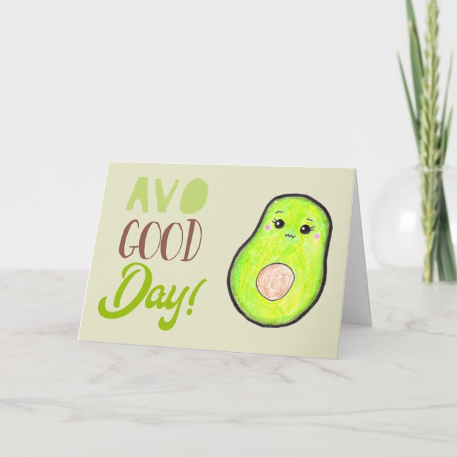 Avo Bra Day Kawaii Hand plockade Avocado BLANK Söt Kort (Framsida)