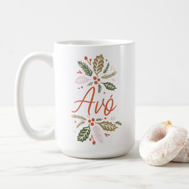 Avó Bright Holly jul Red Script Kaffemugg (Med munk)