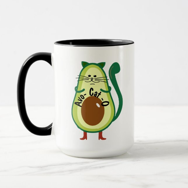Avo-cat-o, Nerdy Cat Guac Avocado Funny Coffee Mugg (Vänster)