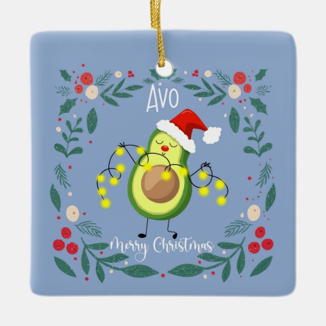 Avo god jul avocado ljus anteckningskort julgransprydnad keramik (Framsida)