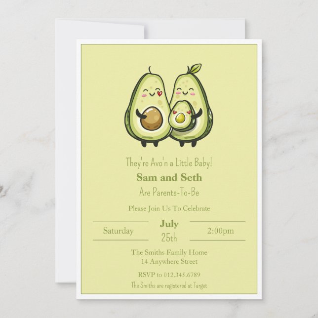 Avo i en Baby Avocado Baby Shower Inbjudningar (Framsida)