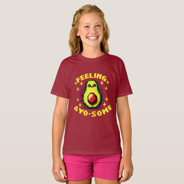 Avo-some - Lustigt Pixel Art Avocado Design T Shirt (Hel framsida)
