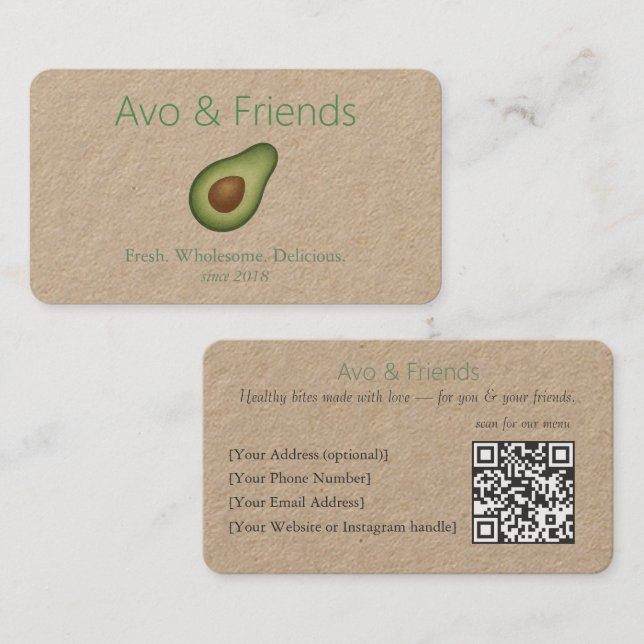 Avo & Vänner | Avocado Logotyp Health Food - Visitkort (Fram/baksida)