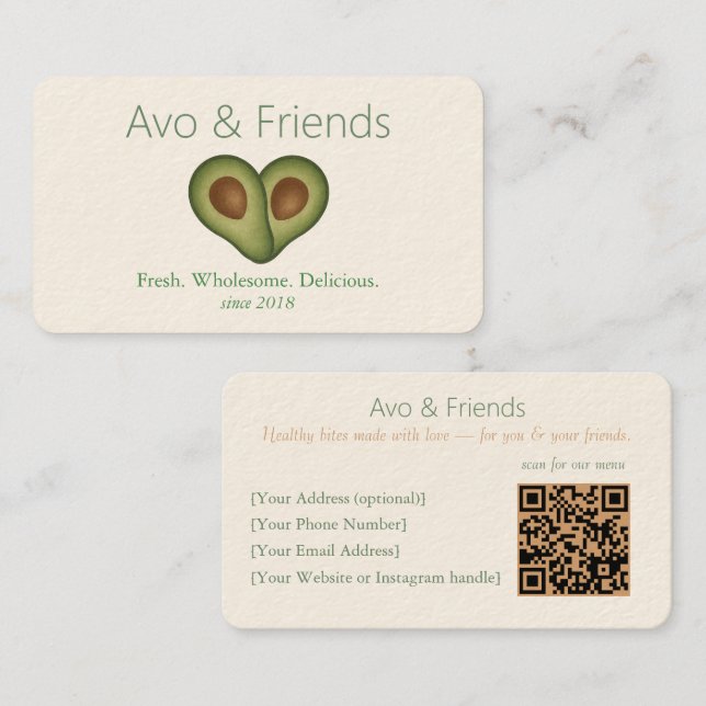 Avo & Vänner | Avocado Logotyp Health Food - Visitkort (Fram/baksida)