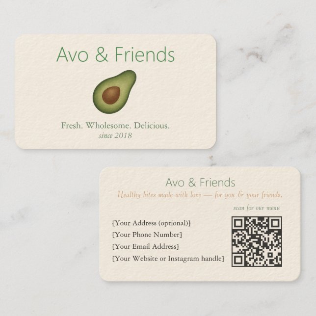 Avo & Vänner | Avocado Logotyp Health Food - Visitkort (Fram/baksida)