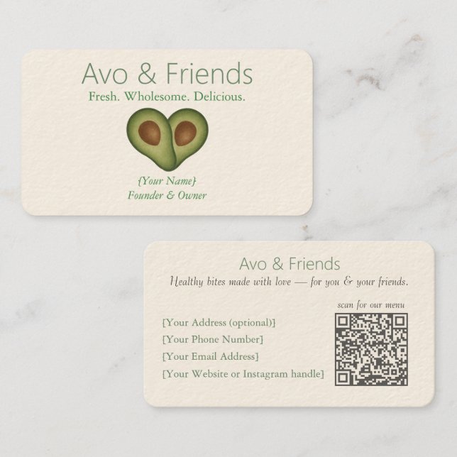 Avo & Vänner | Avocado Logotyp Health Food - Visitkort (Fram/baksida)