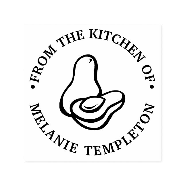 Avocado #2 "Från köket av" Namn Monogram Självfärgande Stämpel (Design)