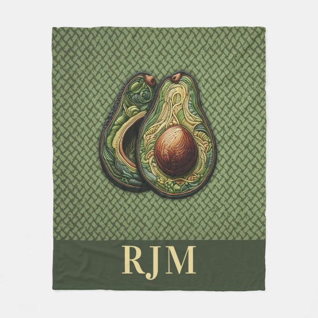 Avocado Älskare Faux Embroidery Fleecefilt (Framsidan)