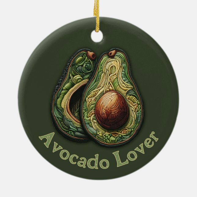 Avocado Älskare Faux Embroidery Julgransprydnad Keramik (Baksidan)