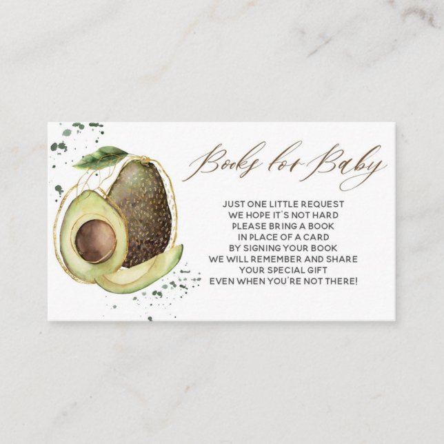 Avocado Baby Shower Bokar för Baby-kort Visitkort (Framsida)