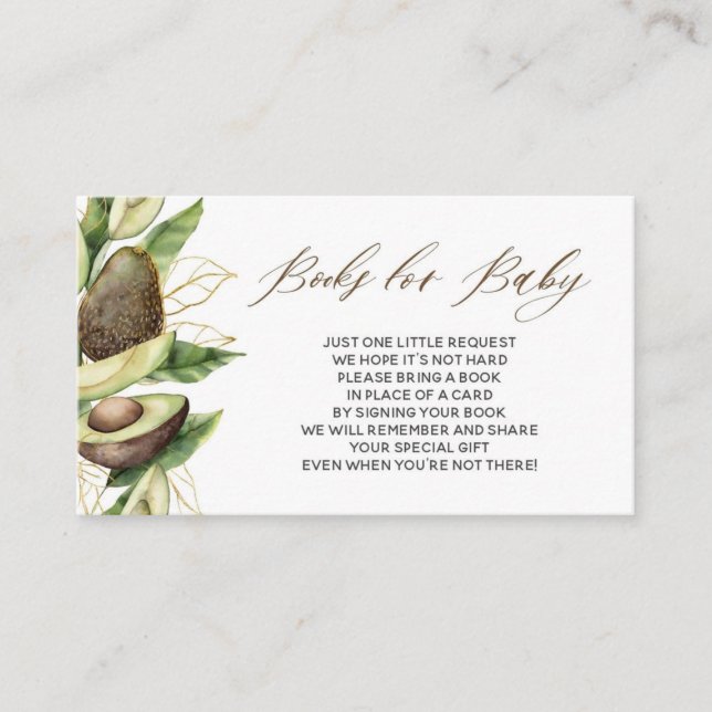 Avocado Baby Shower Bokar för Baby-kort Visitkort (Framsida)