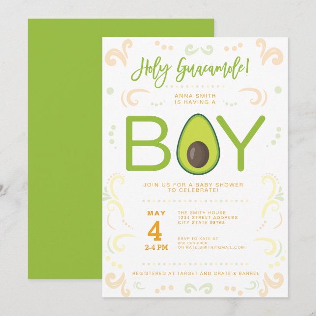 Avocado Baby Shower Boy Guacamole Taco Party Inbjudningar (Fram/baksida)