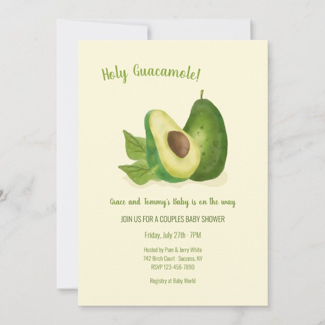 Avocado Baby Shower Inbjudningar (Framsida)