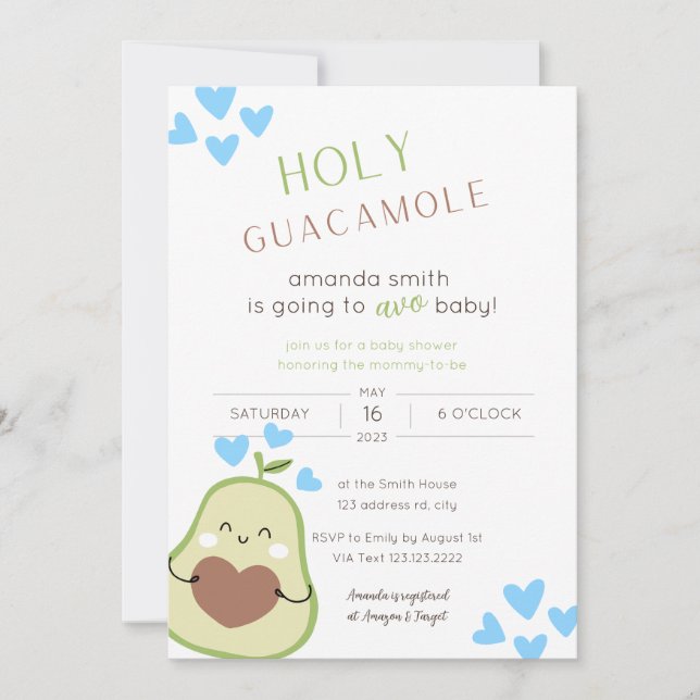 Avocado Baby Shower, Pojke Inbjudningar (Framsida)