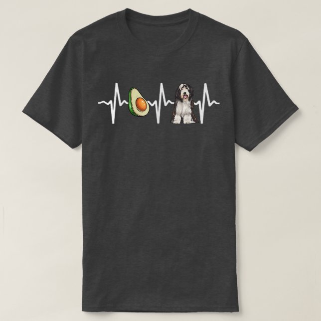 Avocado Bearded Collie Heartslag Hund älskare T Shirt (Design framsida)