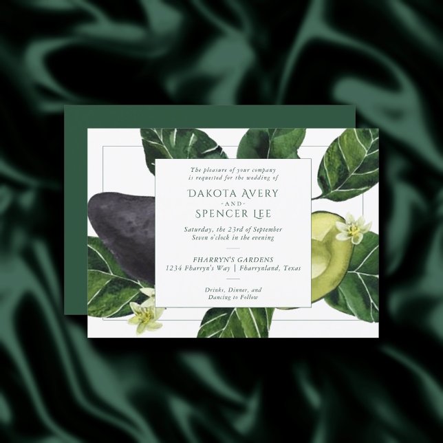 Avocado-Blommar | Mörk grönt frukt Bröllop Inbjudningar (Skapare uppladdad)