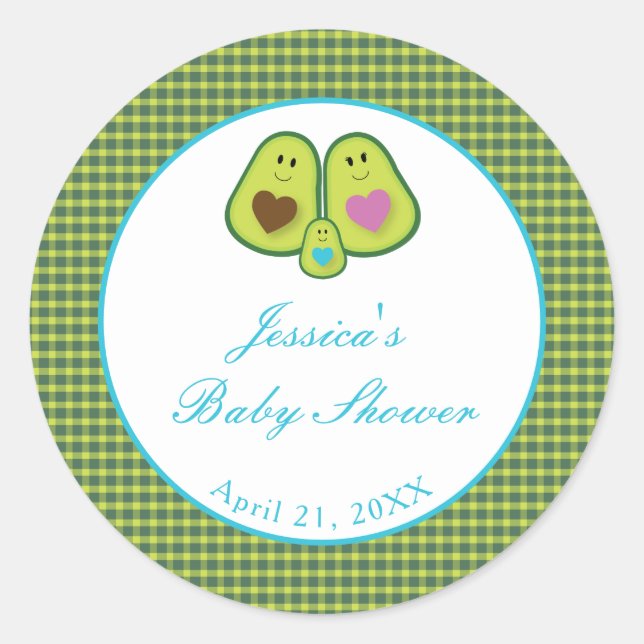 Avocado Blue Baby Shower för spjutspets Runt Klistermärke (Framsida)