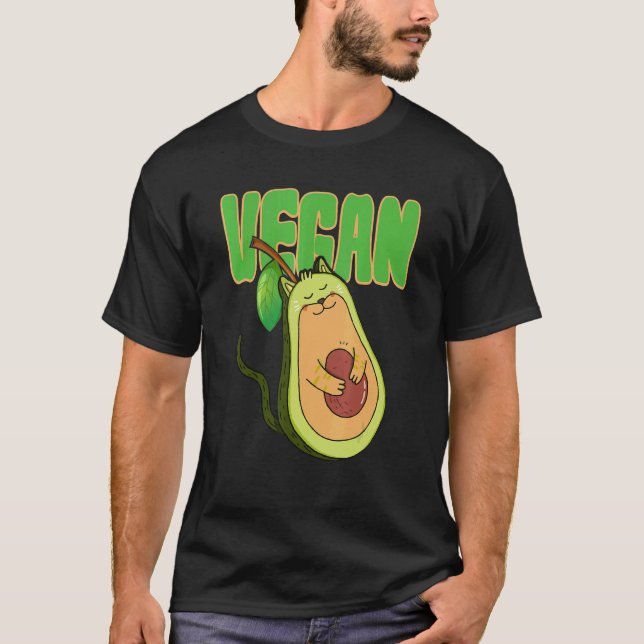 Avocado Cat Vegan Animal Vegetarian T Shirt (Framsida)