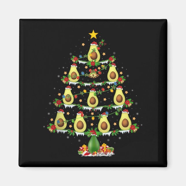 Avocado Christmas Tree Lights Funny Avocado Xmas T Magnet (Framsidan)