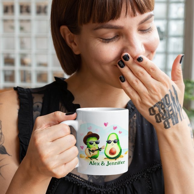 Avocado Couple Kaffemugg (Personalized Couple Mug with Cute Avocados | Custom Name Coffee Cup Gift)