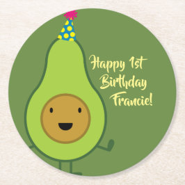 Avocado Cute 1:a födelsedagen Party Underlägg Papper Rund