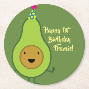Avocado Cute 1:a födelsedagen Party Underlägg Papper Rund
