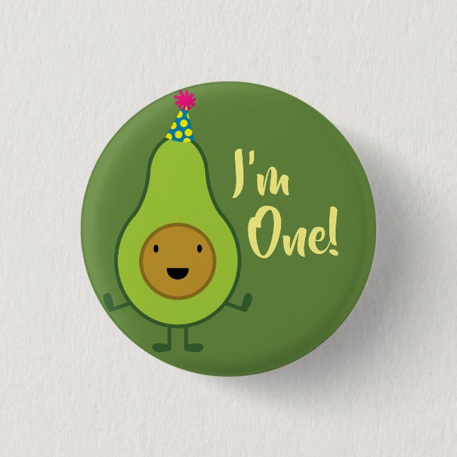 Avocado Cute 1:a födelsedagsknappen Pin Knapp (Framsida)
