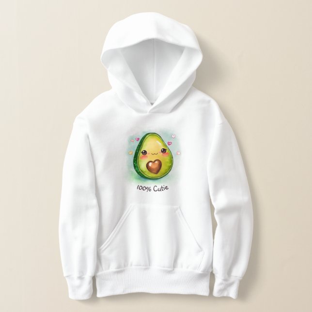 Avocado Cutie med din text - Kids Hoodie T Shirt (Laydown)