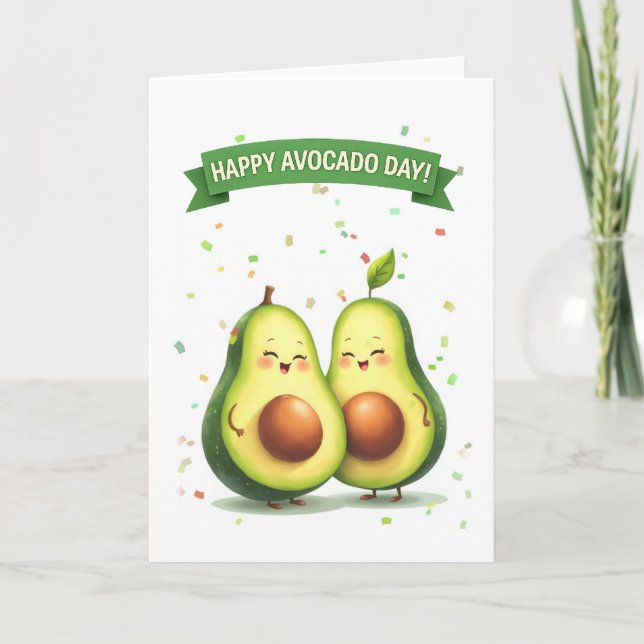 Avocado Day Cute Avocado-par med banner Kort (Framsida)