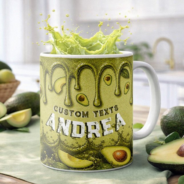 Avocado Drip Retro Förmån | Jordnära Ljusgrön Namn Kaffemugg (Skapare uppladdad)