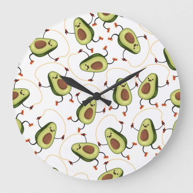Avocado Fitness: Cute Vintage Mönster Stor Klocka (Framsida)