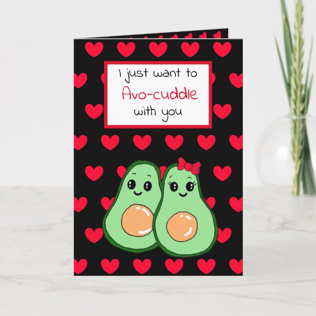 Avocado Food Pun, Cute Happy Valentine Day Card Kort (Framsida)