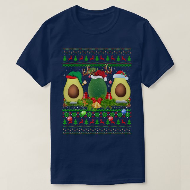 Avocado Fruit Älskare Julafton Santa Ugly Avocado  T Shirt (Design framsida)
