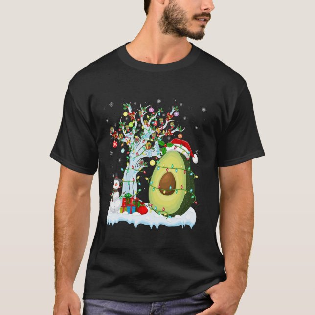 Avocado Fruit Julafton Lighting Träd Santa Hat Avo T Shirt (Framsida)