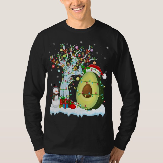 Avocado Fruit Julafton Träd Lighting Santa Hat Avo T Shirt (Framsida)