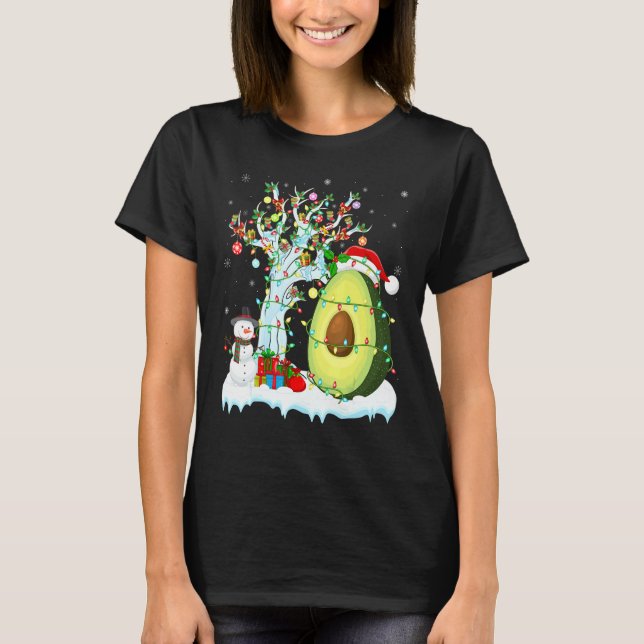 Avocado Fruit Julafton Träd Lighting Santa Hat Avo T Shirt (Framsida)